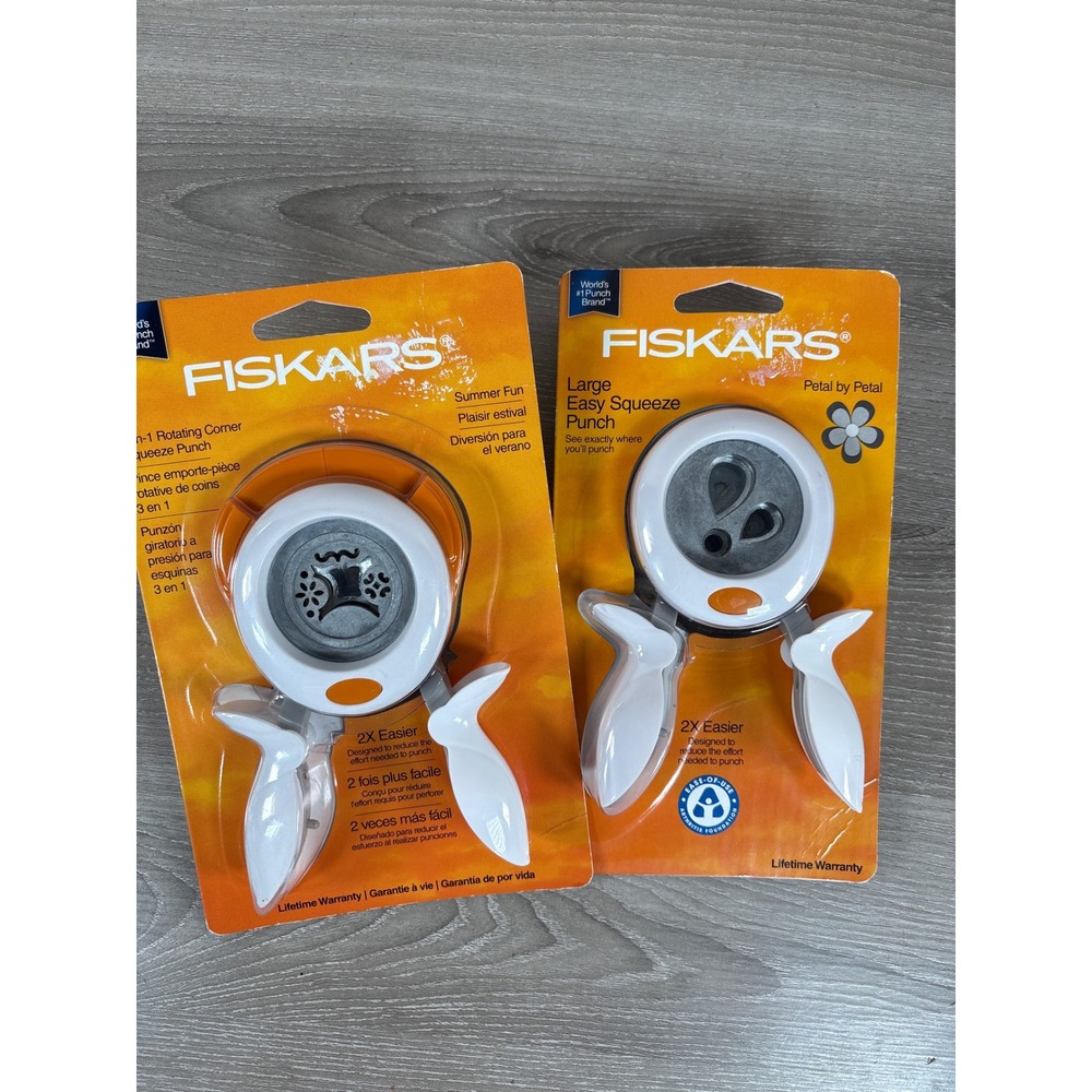 Fiskars Squeeze Punch Lot 3-in-1 Rotating Corner & Large Petal by Petal New